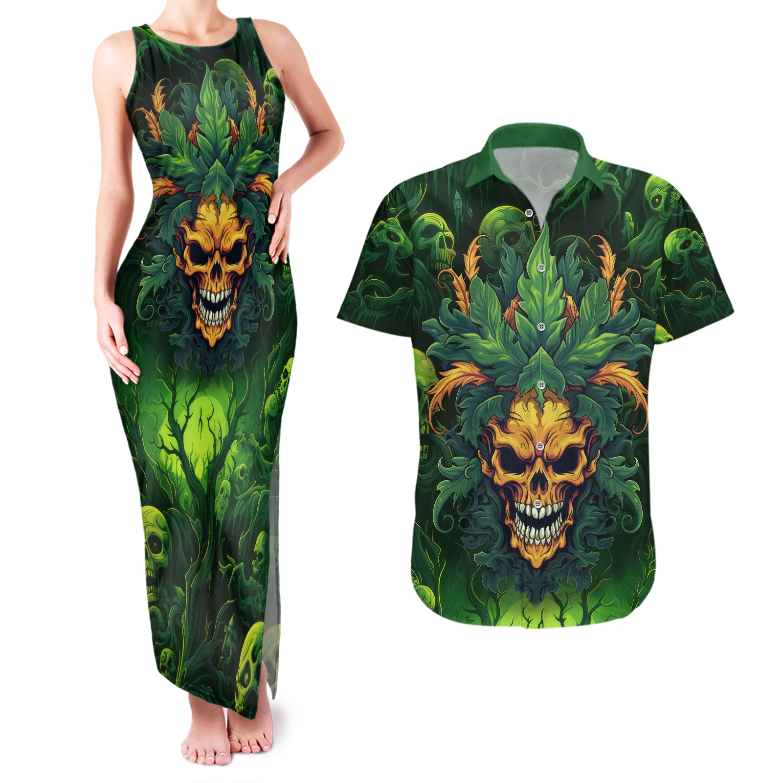 i-cant-go-to-hell-the-devil-still-has-a-restraining-order-against-me-couples-matching-tank-maxi-dress-and-hawaiian-shirt