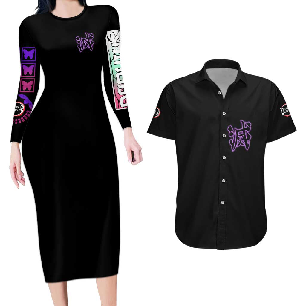 Shinobu Kocho V2 Demon Slayer Couples Matching Long Sleeve Bodycon Dress and Hawaiian Shirt Anime Style