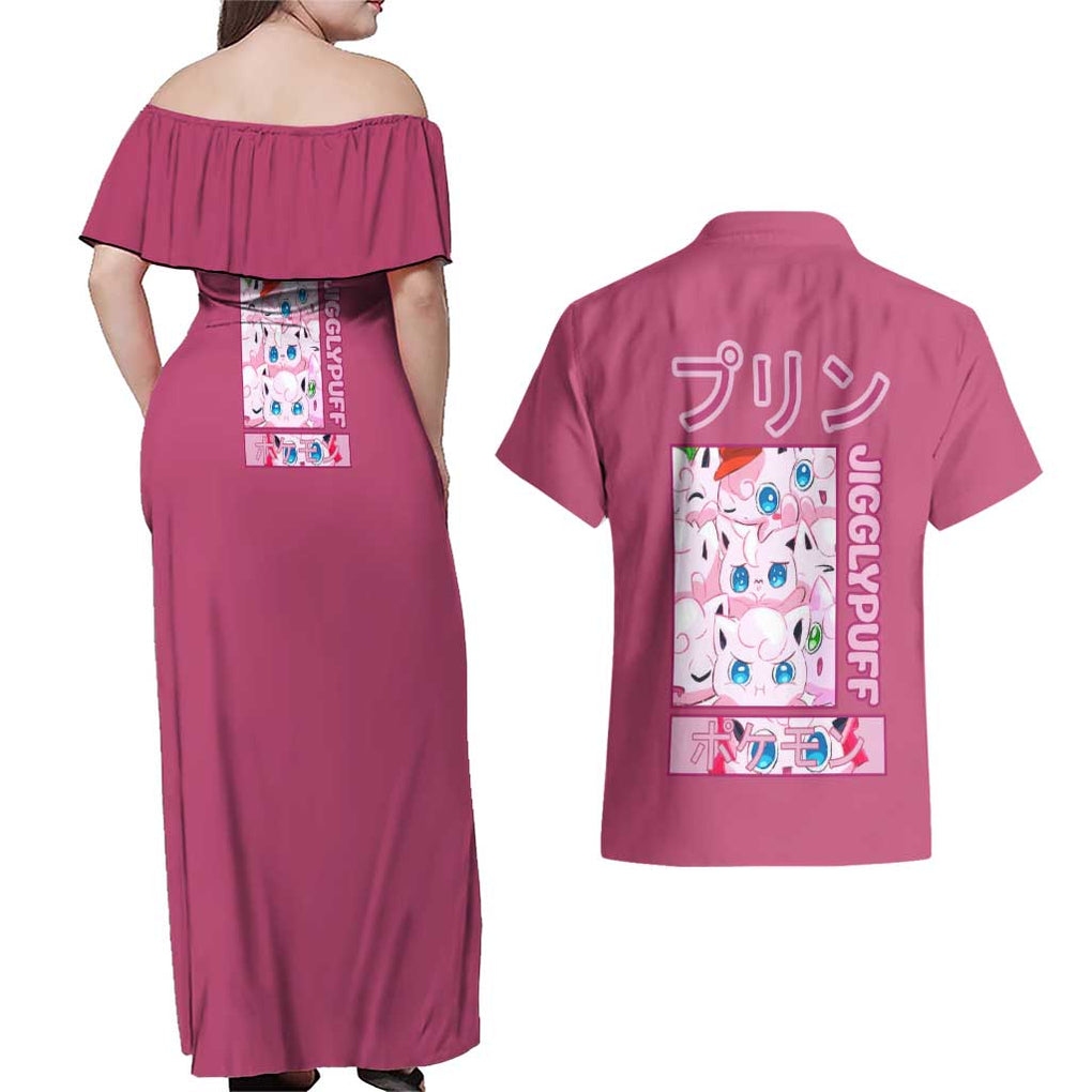 Jigglypuff -  Poke Couples Matching Off Shoulder Maxi Dress and Hawaiian Shirt Anime Style