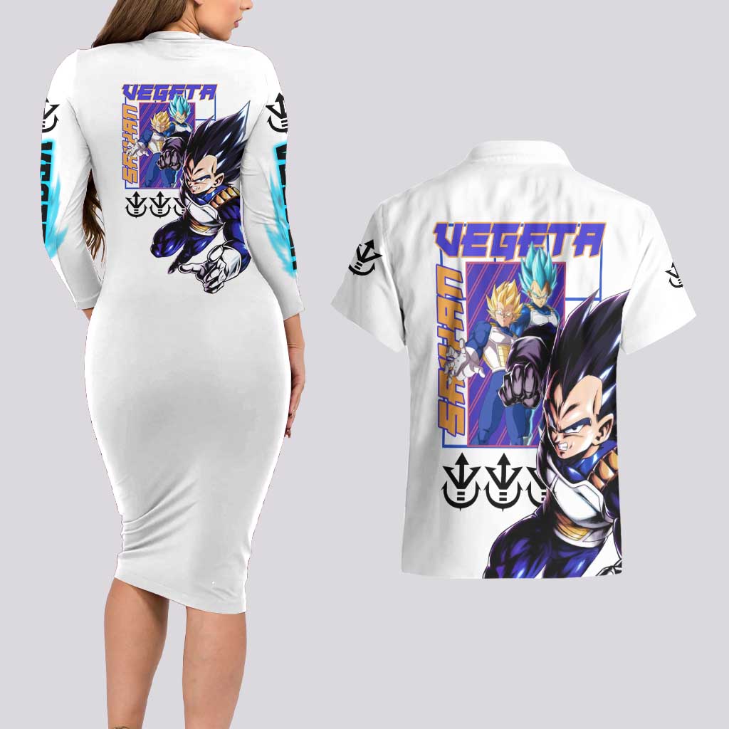 Vegeta V3 Dragon Ball Z Couples Matching Long Sleeve Bodycon Dress and Hawaiian Shirt Anime Style
