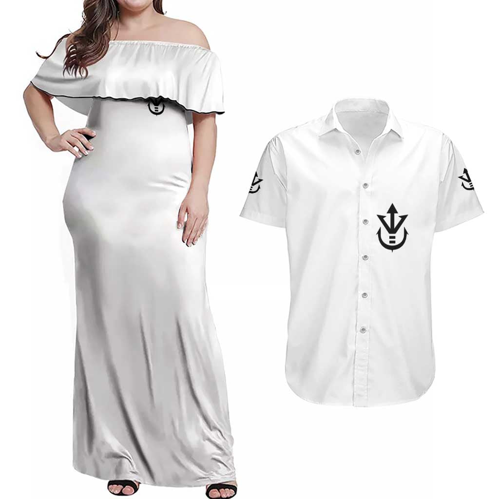 Vegeta V3 Dragon Ball Z Couples Matching Off Shoulder Maxi Dress and Hawaiian Shirt Anime Style