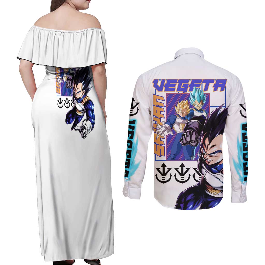 Vegeta V3 Dragon Ball Z Couples Matching Off Shoulder Maxi Dress and Long Sleeve Button Shirt Anime Style
