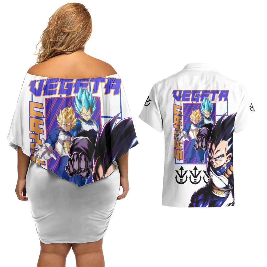 Vegeta V3 Dragon Ball Z Couples Matching Off Shoulder Short Dress and Hawaiian Shirt Anime Style