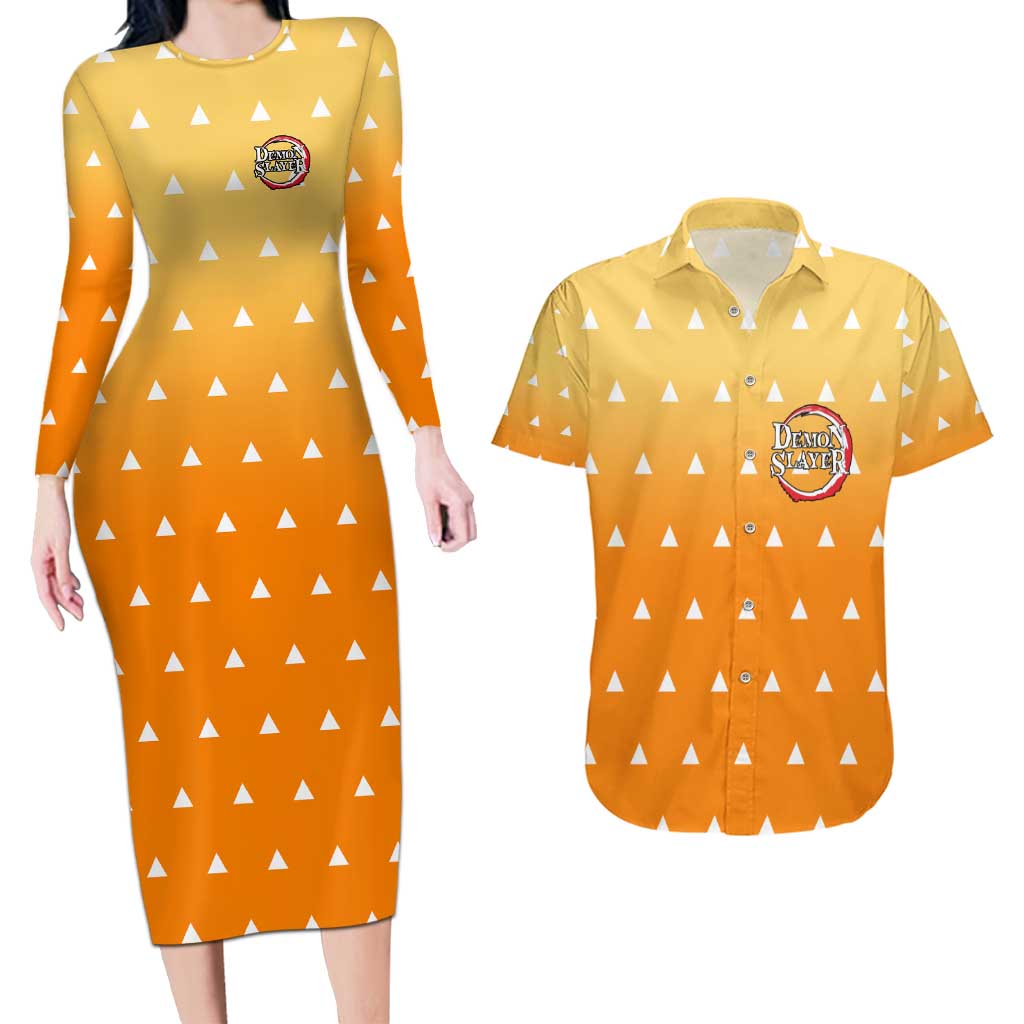 Agatsuma Zenitsu Haori Demon Slayer Couples Matching Long Sleeve Bodycon Dress and Hawaiian Shirt Anime Style