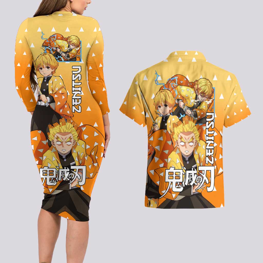 Agatsuma Zenitsu Haori Demon Slayer Couples Matching Long Sleeve Bodycon Dress and Hawaiian Shirt Anime Style