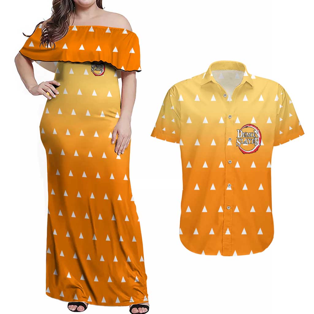 Agatsuma Zenitsu Haori Demon Slayer Couples Matching Off Shoulder Maxi Dress and Hawaiian Shirt Anime Style