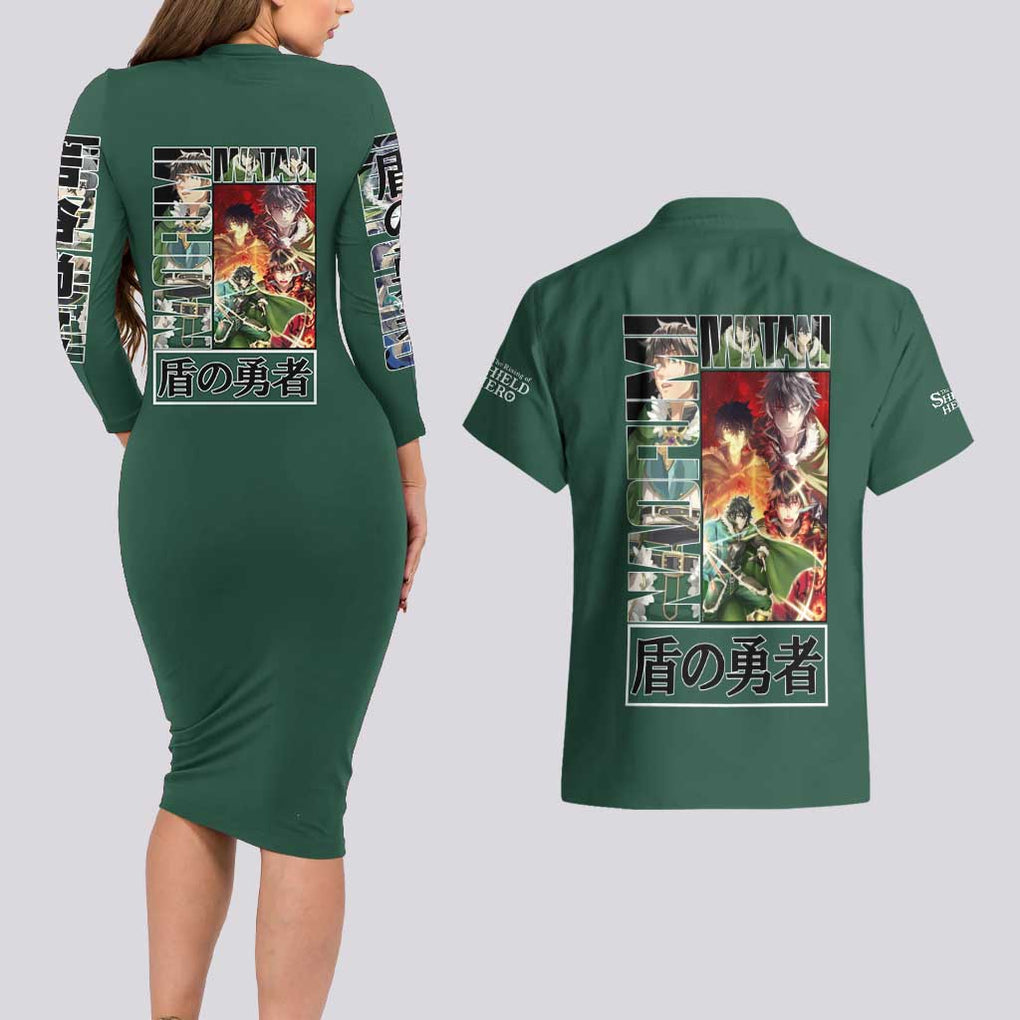 Naofumi Iwatani The Rising of the Shield Hero Couples Matching Long Sleeve Bodycon Dress and Hawaiian Shirt Anime Style
