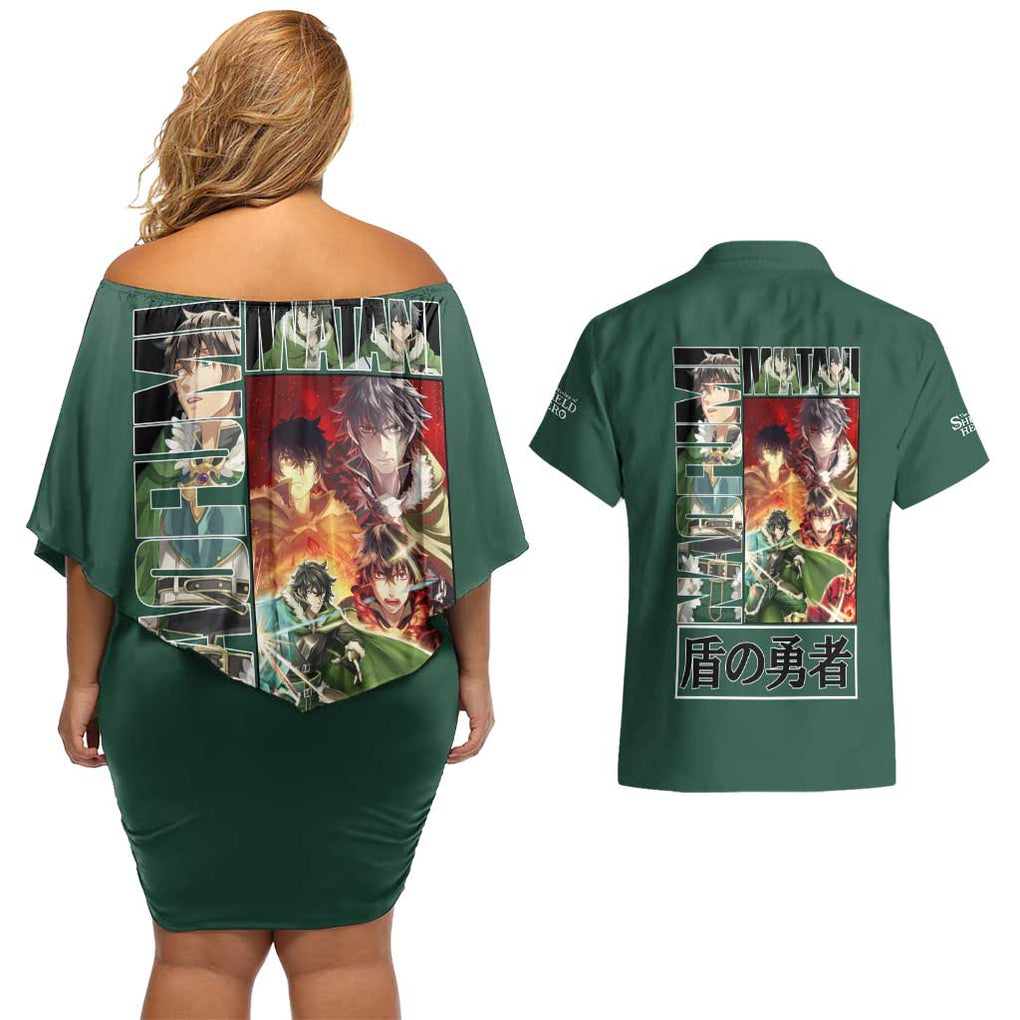 Naofumi Iwatani The Rising of the Shield Hero Couples Matching Off Shoulder Short Dress and Hawaiian Shirt Anime Style