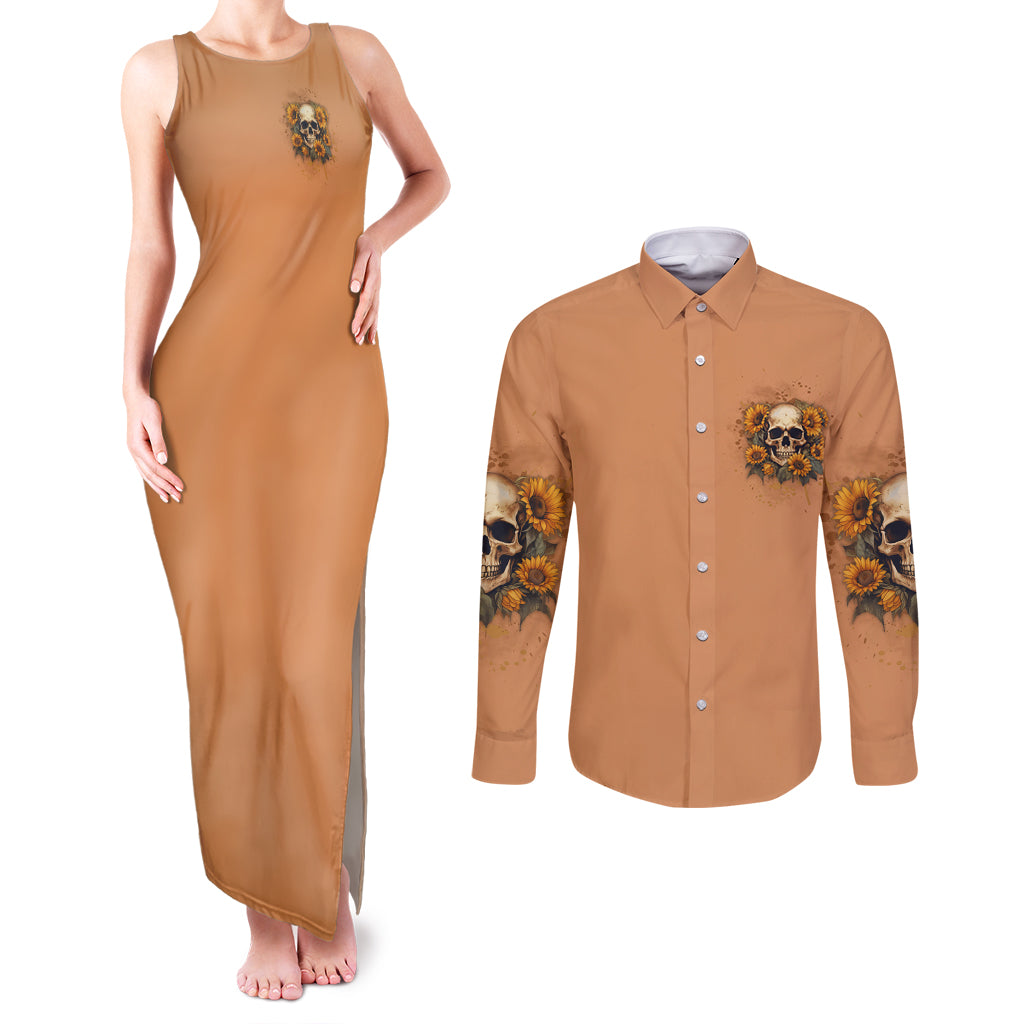 she-is-sunshine-sunflower-skull-couples-matching-tank-maxi-dress-and-long-sleeve-button-shirt