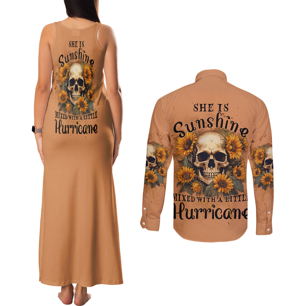 she-is-sunshine-sunflower-skull-couples-matching-tank-maxi-dress-and-long-sleeve-button-shirt