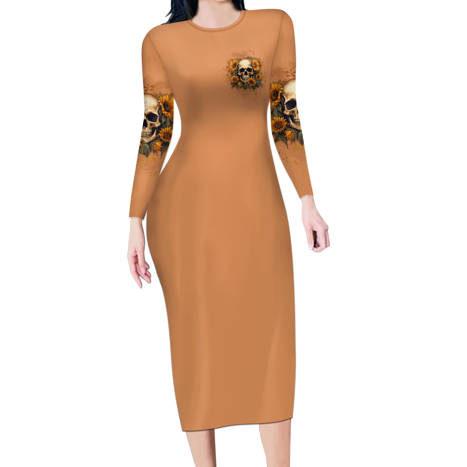 she-is-sunshine-sunflower-skull-long-sleeve-bodycon-dress