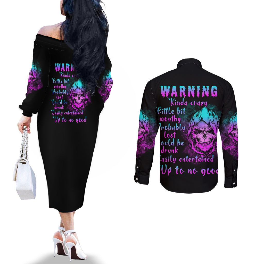 warning-kinda-crazy-skull-couples-matching-off-the-shoulder-long-sleeve-dress-and-long-sleeve-button-shirt