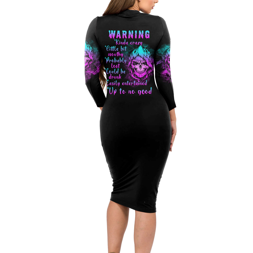warning-kinda-crazy-skull-long-sleeve-bodycon-dress