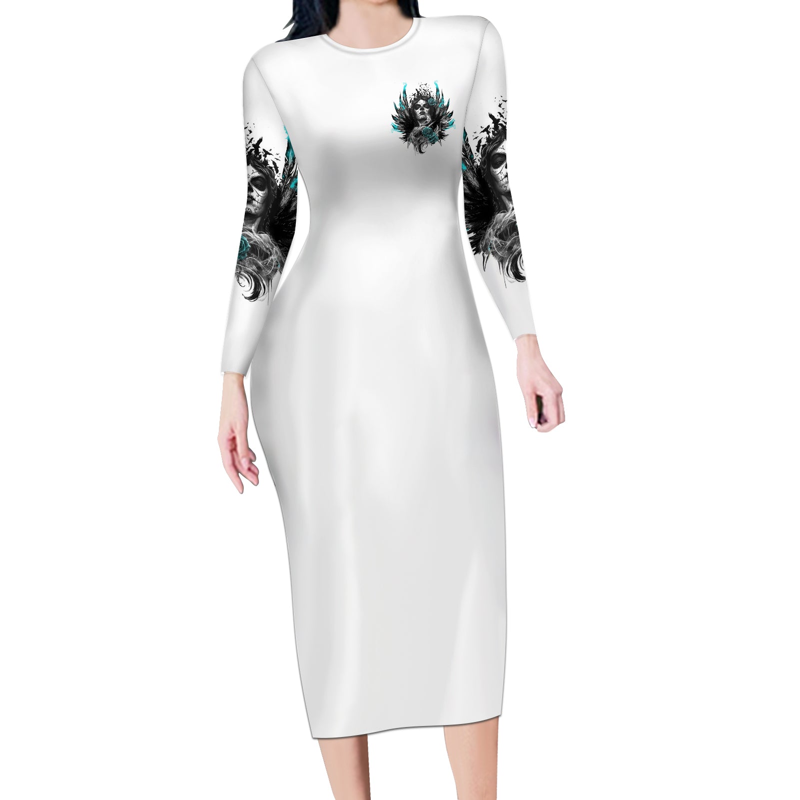 i-am-the-storm-sugar-skull-long-sleeve-bodycon-dress