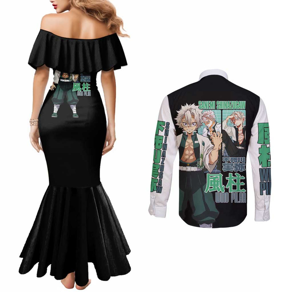 Sanemi Shinazugawa V2 Demon Slayer Couples Matching Mermaid Dress and Long Sleeve Button Shirt Anime Style