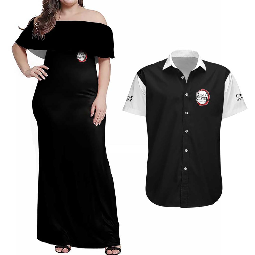 Sanemi Shinazugawa V2 Demon Slayer Couples Matching Off Shoulder Maxi Dress and Hawaiian Shirt Anime Style