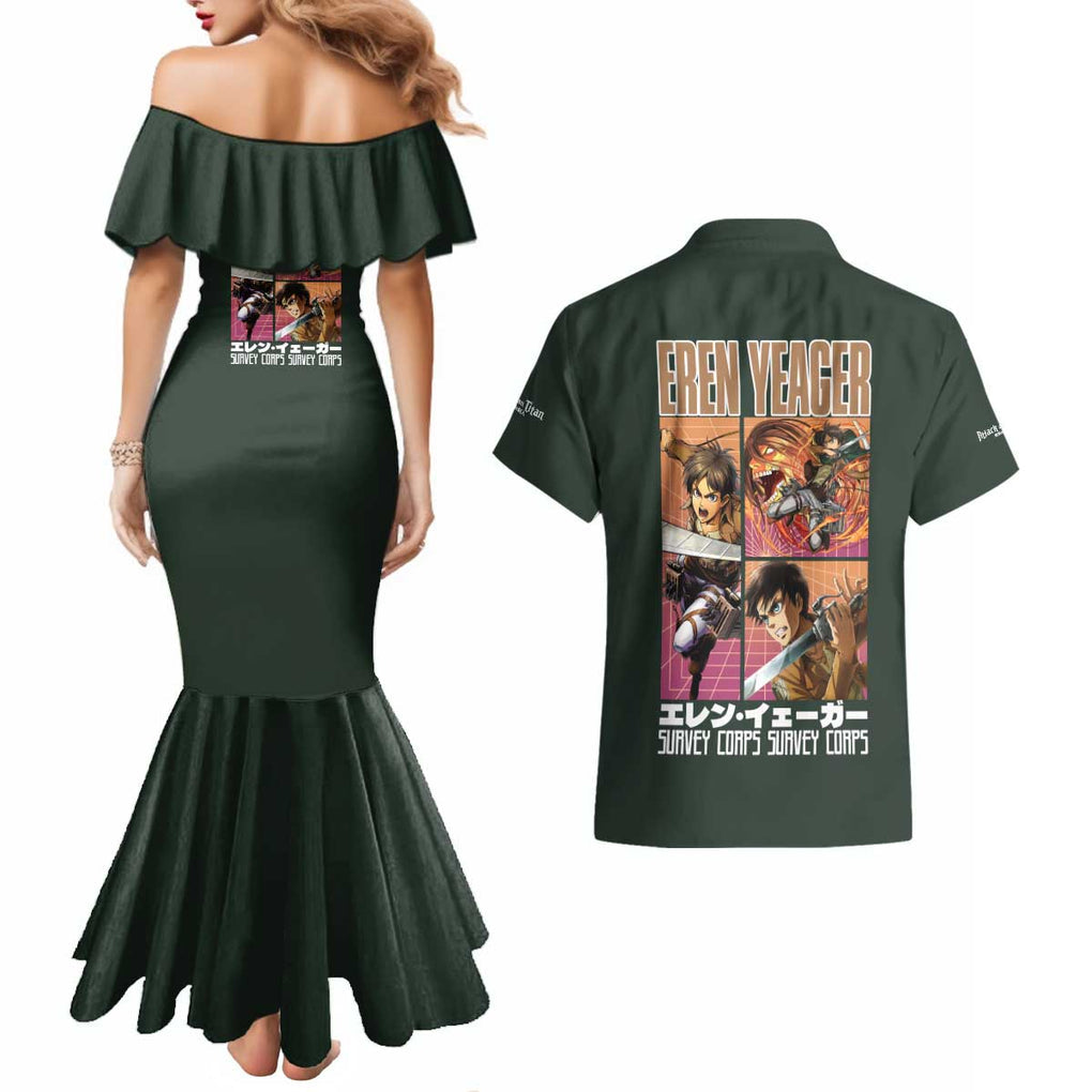 Eren Yeager - Attack on Titan Couples Matching Mermaid Dress and Hawaiian Shirt Japan Anime Style