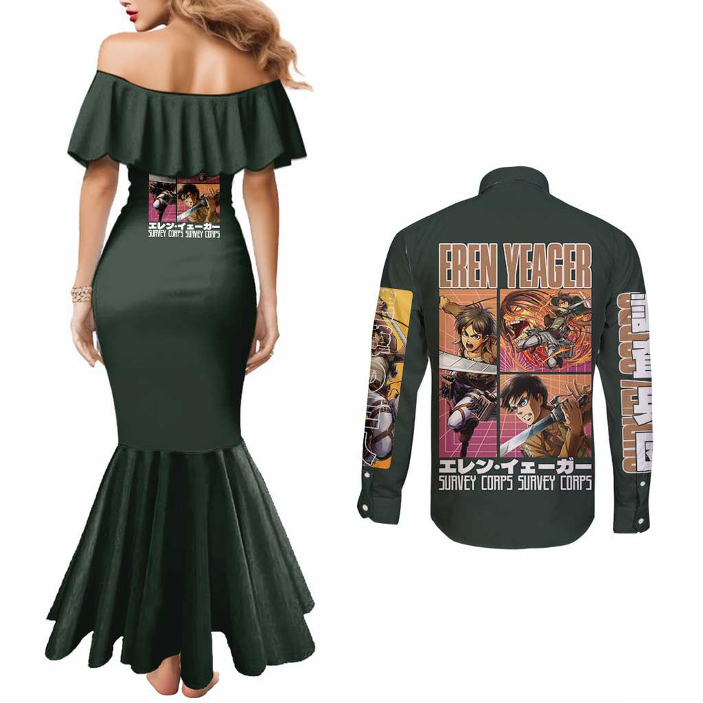 Eren Yeager - Attack on Titan Couples Matching Mermaid Dress and Long Sleeve Button Shirt Japan Anime Style
