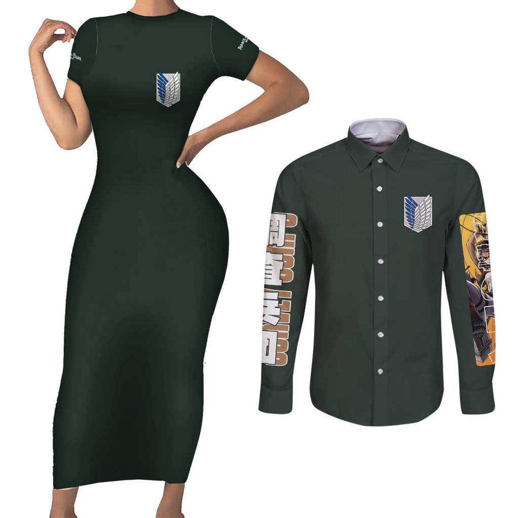 Eren Yeager - Attack on Titan Couples Matching Short Sleeve Bodycon Dress and Long Sleeve Button Shirt Japan Anime Style