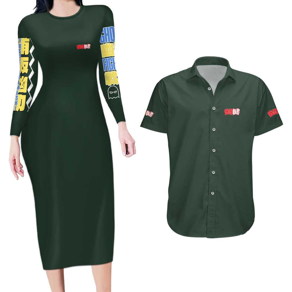 Yusuke Urameshi V3 Yuyu Hakusho Couples Matching Long Sleeve Bodycon Dress and Hawaiian Shirt Anime Style