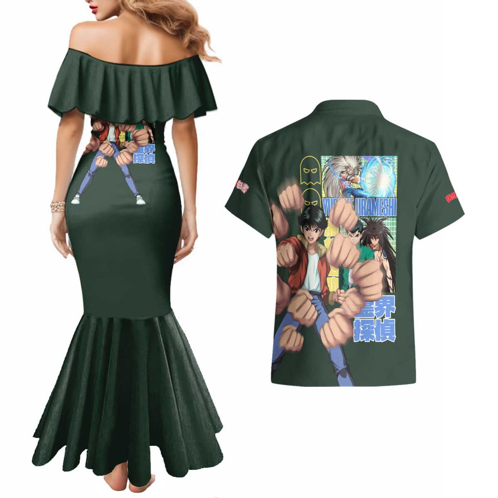 Yusuke Urameshi V3 Yuyu Hakusho Couples Matching Mermaid Dress and Hawaiian Shirt Anime Style