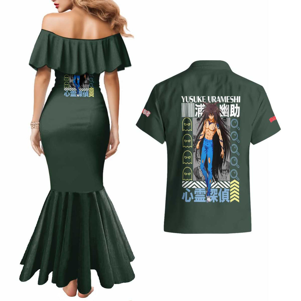 Yusuke Urameshi V2 Yuyu Hakusho Couples Matching Mermaid Dress and Hawaiian Shirt Anime Style