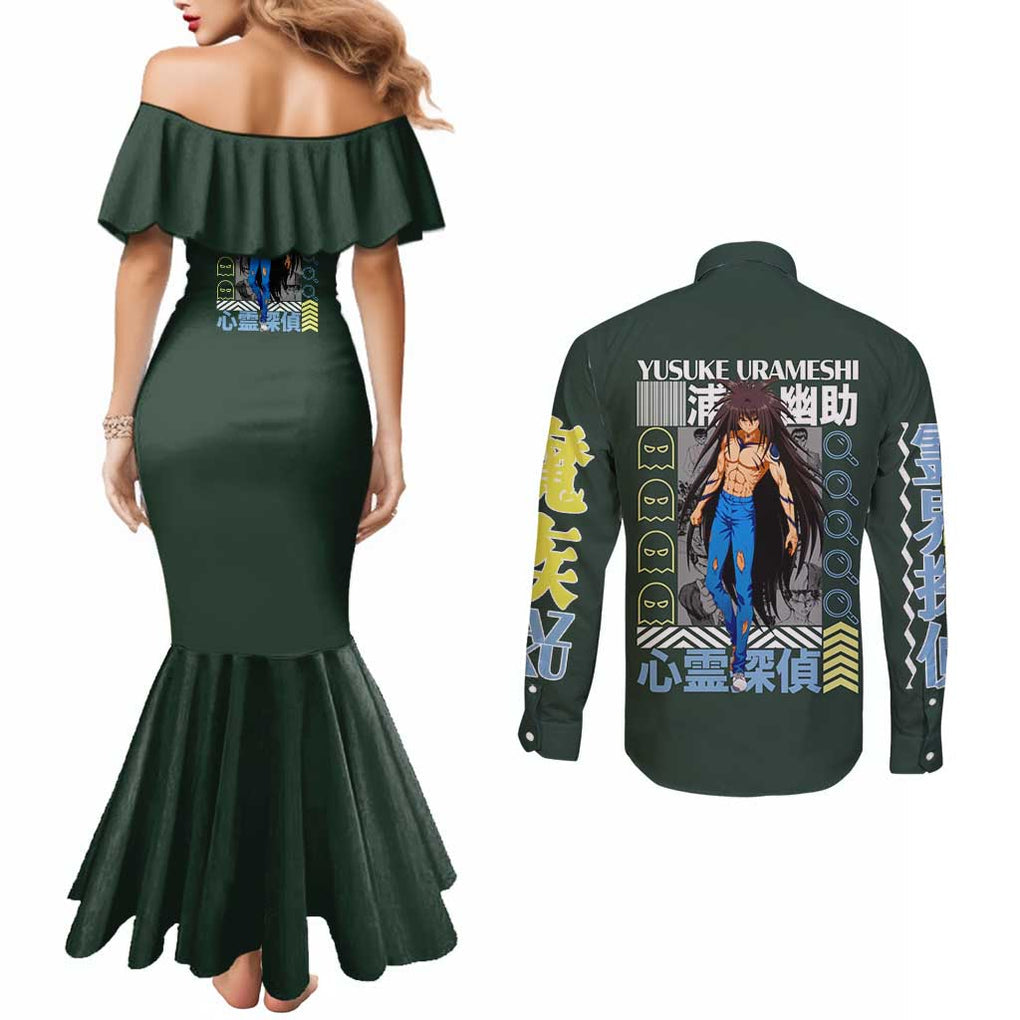 Yusuke Urameshi V2 Yuyu Hakusho Couples Matching Mermaid Dress and Long Sleeve Button Shirt Anime Style