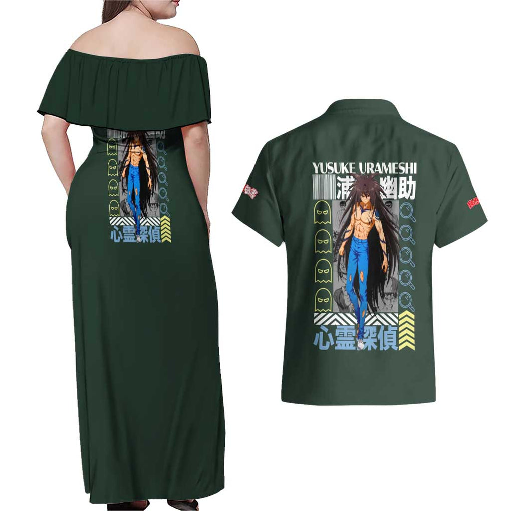 Yusuke Urameshi V2 Yuyu Hakusho Couples Matching Off Shoulder Maxi Dress and Hawaiian Shirt Anime Style