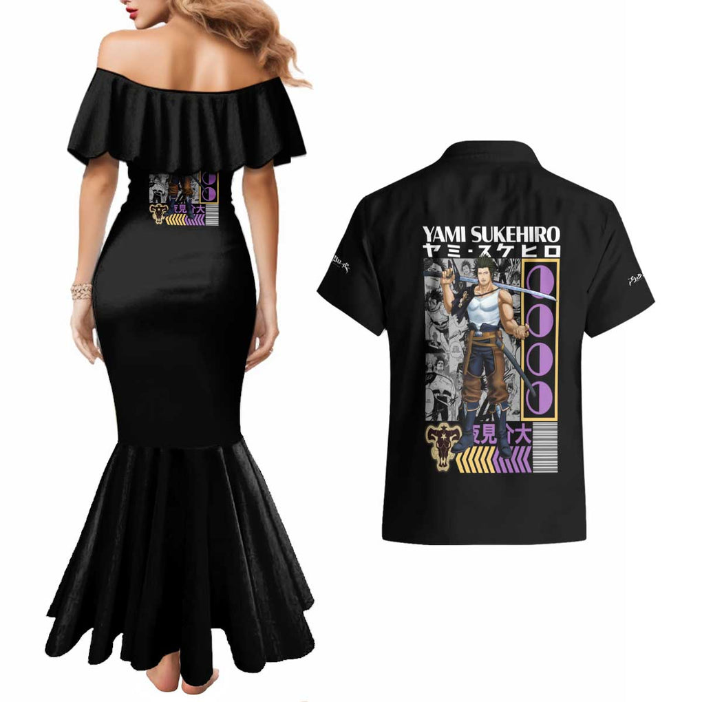 Yami Sukehiro V2 Black Clover Couples Matching Mermaid Dress and Hawaiian Shirt Anime Style
