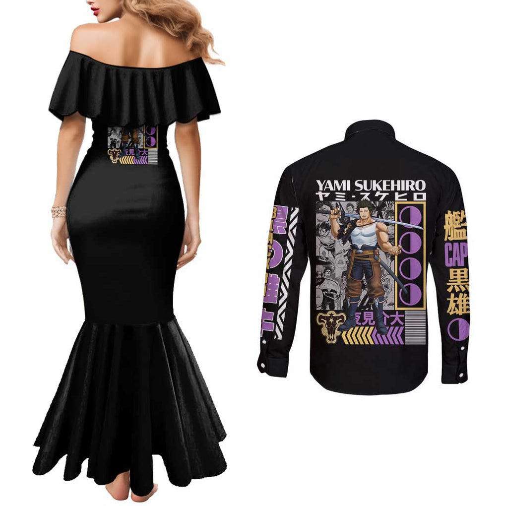 Yami Sukehiro V2 Black Clover Couples Matching Mermaid Dress and Long Sleeve Button Shirt Anime Style