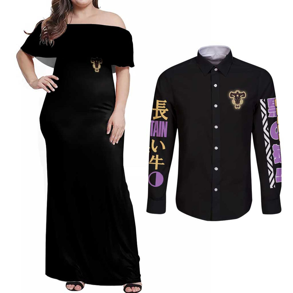 Yami Sukehiro V2 Black Clover Couples Matching Off Shoulder Maxi Dress and Long Sleeve Button Shirt Anime Style