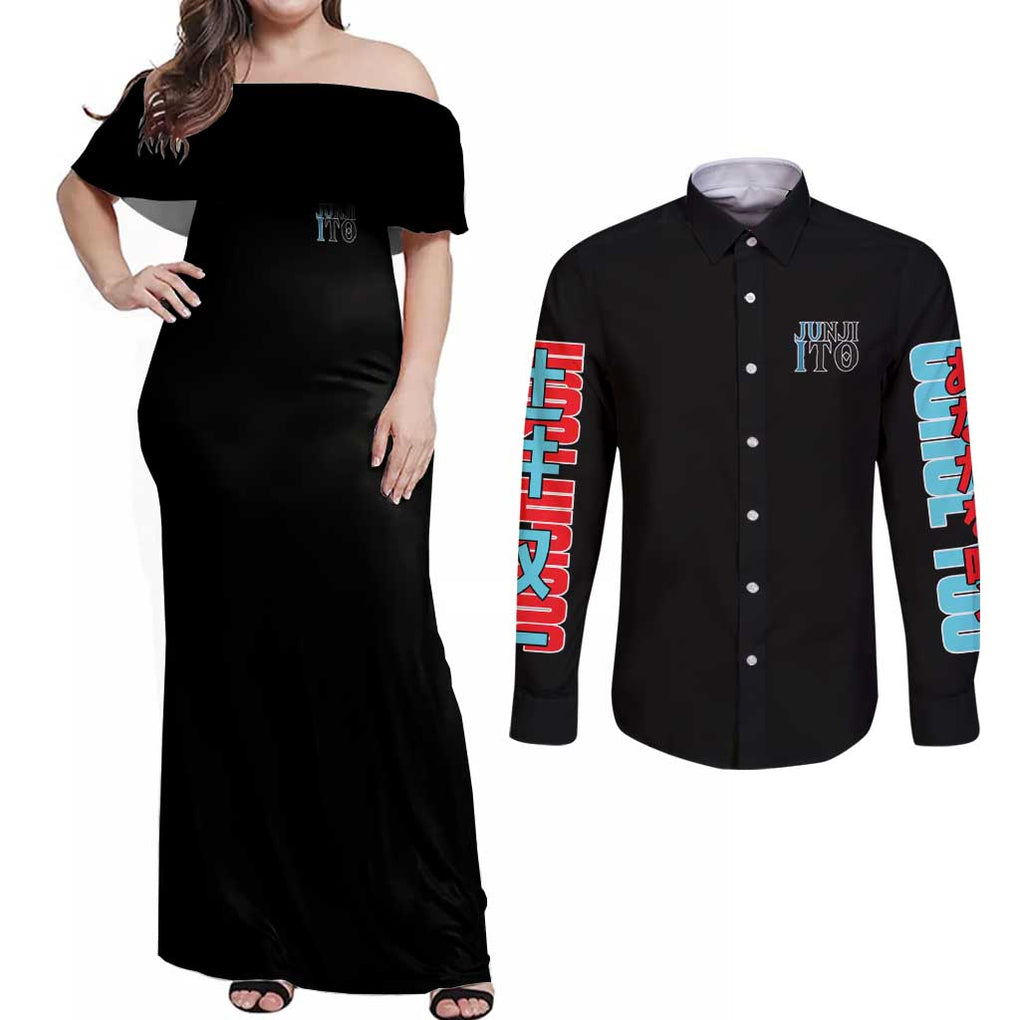 Souichi Junji Ito Collection Couples Matching Off Shoulder Maxi Dress and Long Sleeve Button Shirt Anime Style