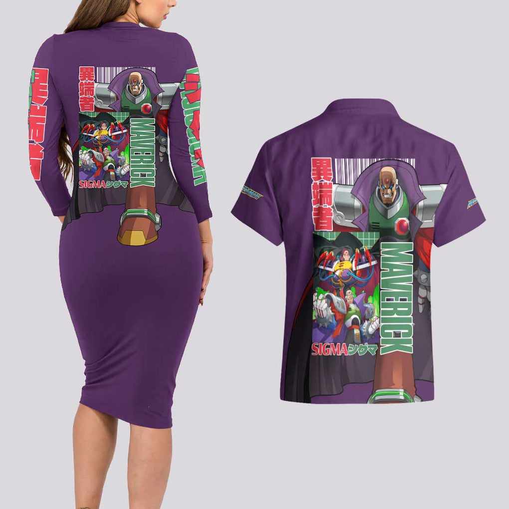 Sigma Mega Man Couples Matching Long Sleeve Bodycon Dress and Hawaiian Shirt Anime Style