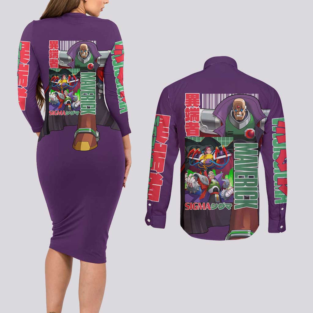 Sigma Mega Man Couples Matching Long Sleeve Bodycon Dress and Long Sleeve Button Shirt Anime Style