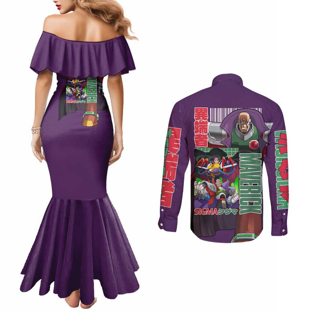 Sigma Mega Man Couples Matching Mermaid Dress and Long Sleeve Button Shirt Anime Style