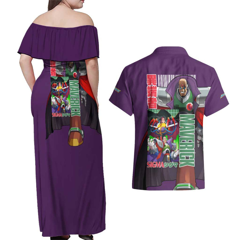 Sigma Mega Man Couples Matching Off Shoulder Maxi Dress and Hawaiian Shirt Anime Style