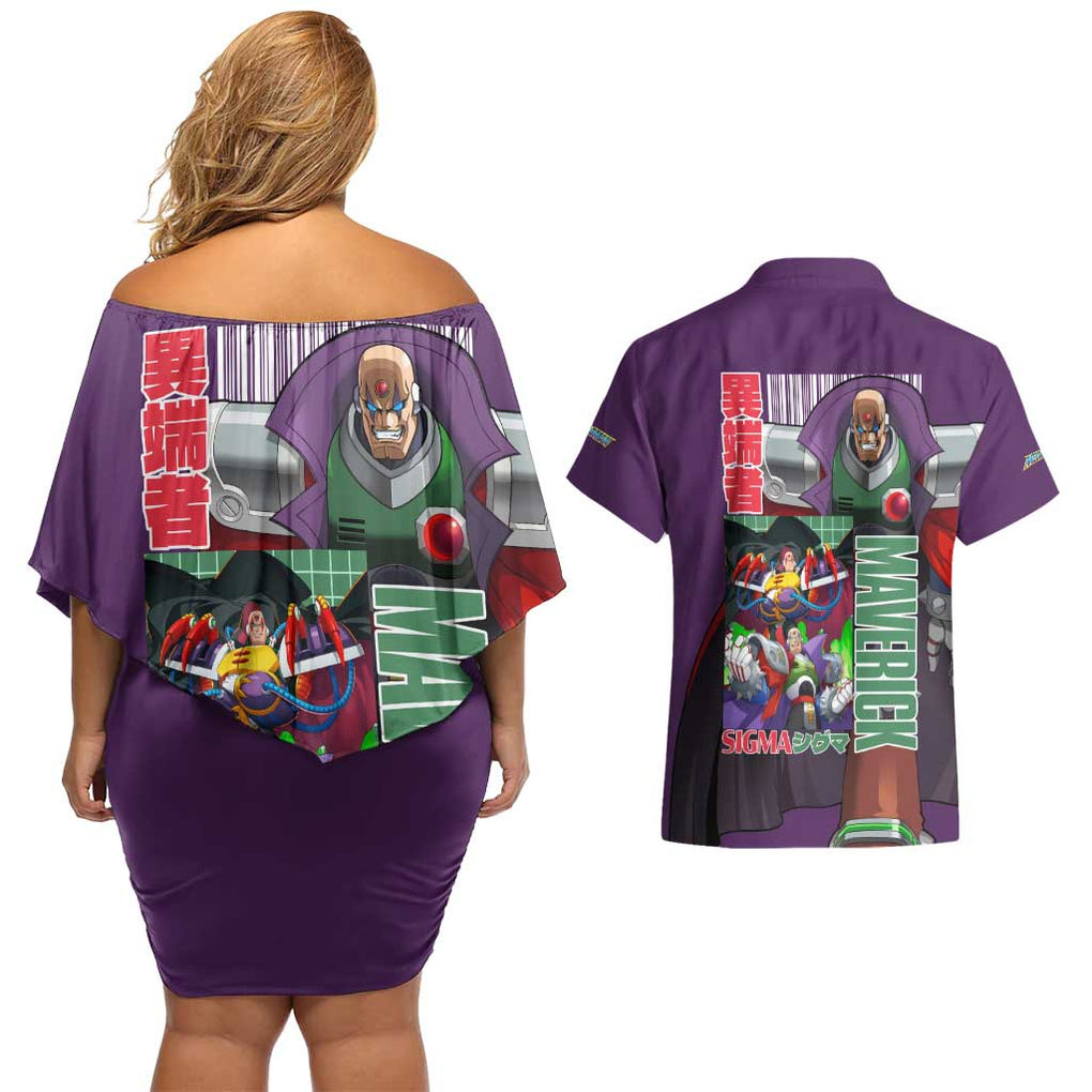 Sigma Mega Man Couples Matching Off Shoulder Short Dress and Hawaiian Shirt Anime Style