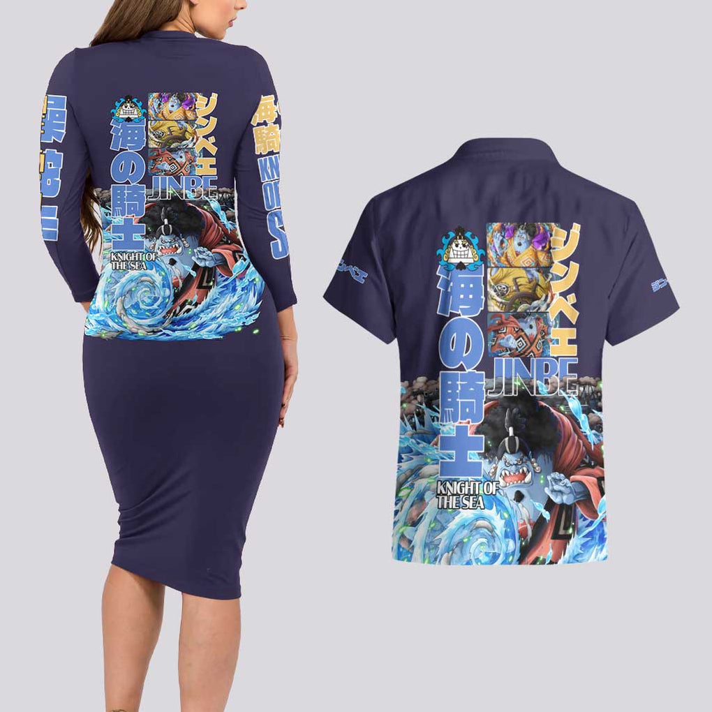 Jinbe V2 One Piece Couples Matching Long Sleeve Bodycon Dress and Hawaiian Shirt Anime Style