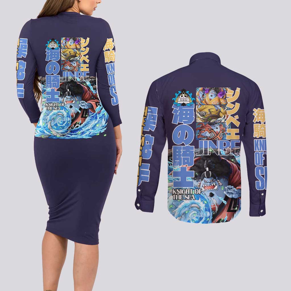 Jinbe V2 One Piece Couples Matching Long Sleeve Bodycon Dress and Long Sleeve Button Shirt Anime Style