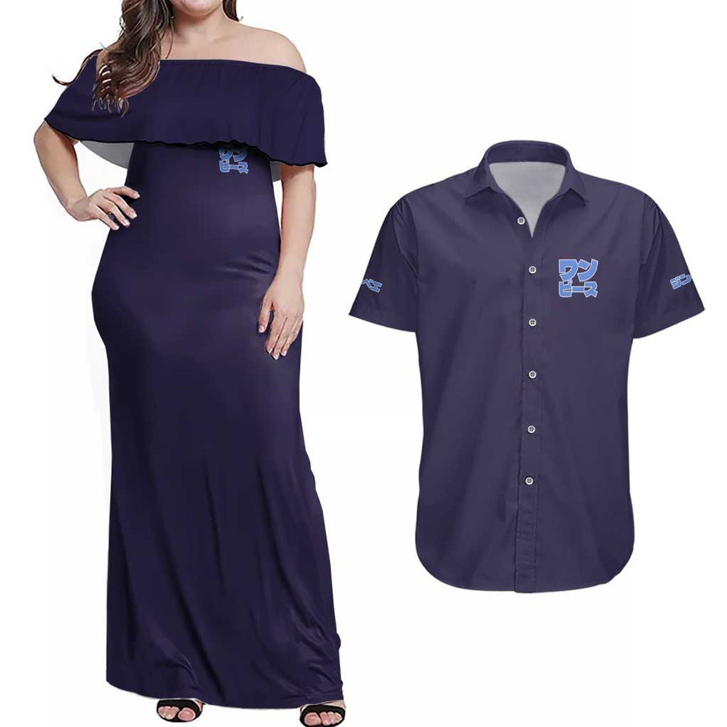 Jinbe V2 One Piece Couples Matching Off Shoulder Maxi Dress and Hawaiian Shirt Anime Style