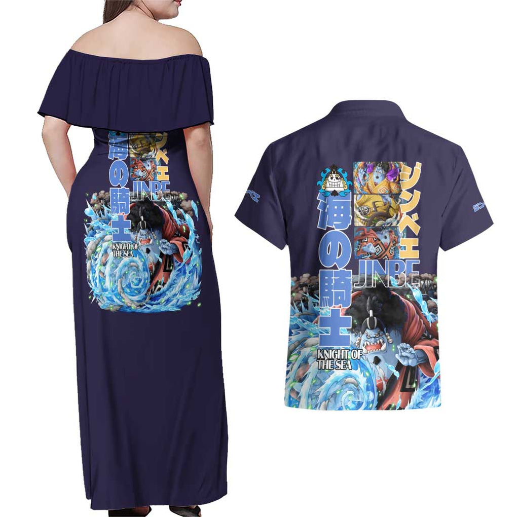 Jinbe V2 One Piece Couples Matching Off Shoulder Maxi Dress and Hawaiian Shirt Anime Style