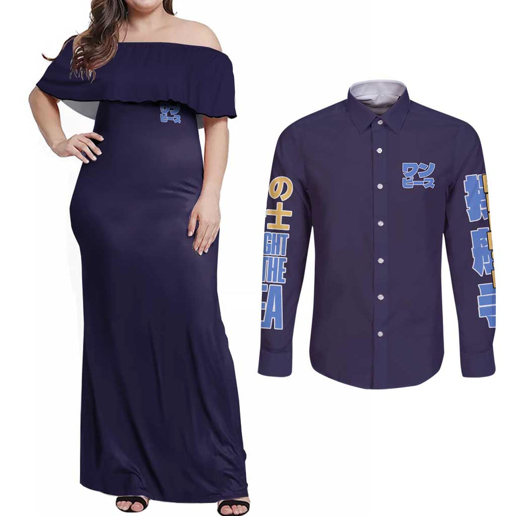 Jinbe V2 One Piece Couples Matching Off Shoulder Maxi Dress and Long Sleeve Button Shirt Anime Style
