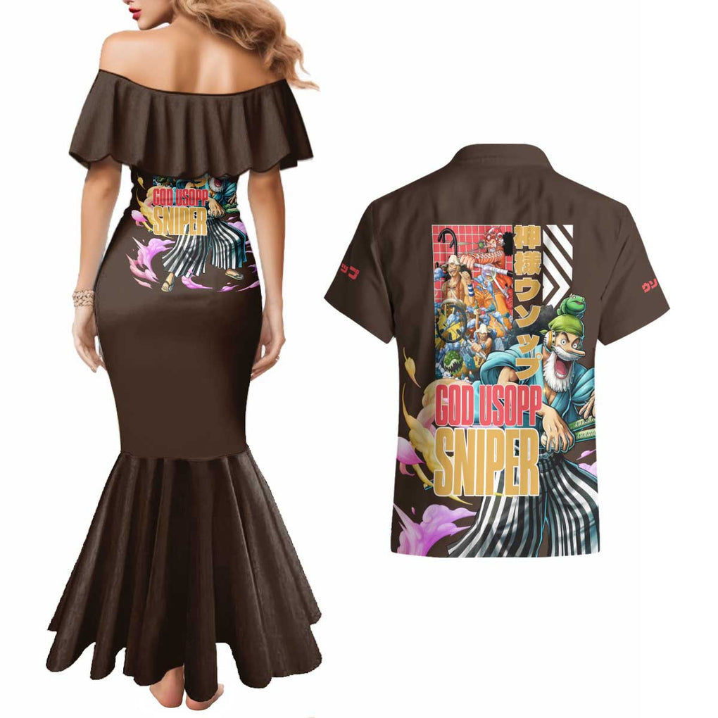 Usopp V2 One Piece Couples Matching Mermaid Dress and Hawaiian Shirt Anime Style