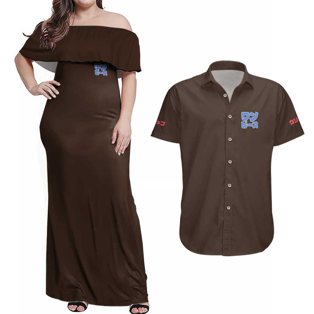 Usopp V2 One Piece Couples Matching Off Shoulder Maxi Dress and Hawaiian Shirt Anime Style