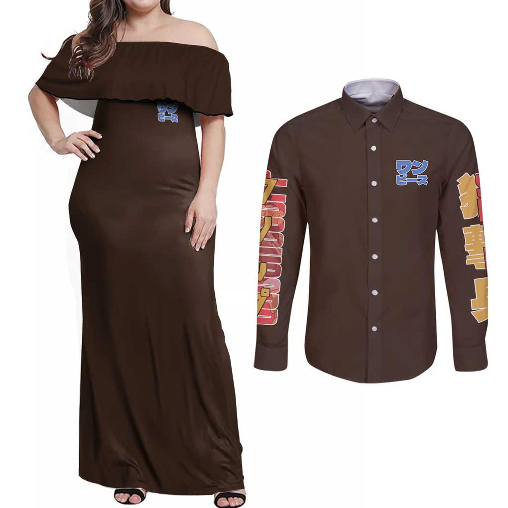 Usopp V2 One Piece Couples Matching Off Shoulder Maxi Dress and Long Sleeve Button Shirt Anime Style