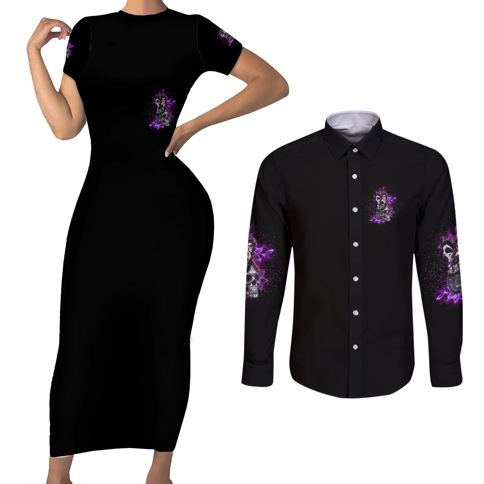 ive-got-b-dust-couples-matching-short-sleeve-bodycon-dress-and-long-sleeve-button-shirt