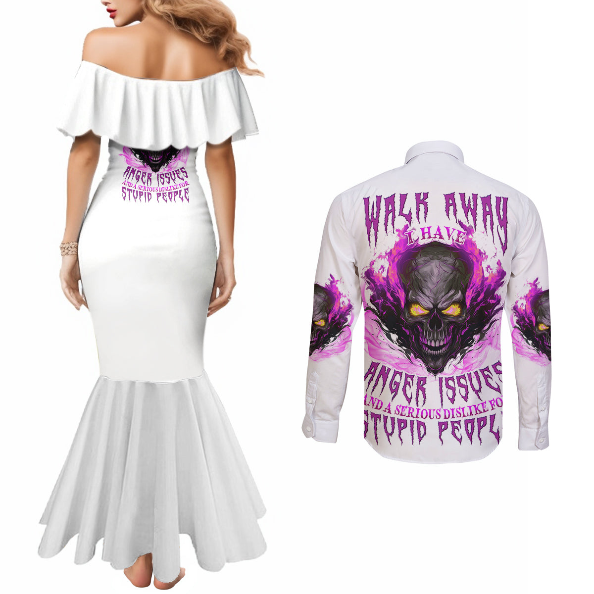 walk-away-fire-eyes-skull-couples-matching-mermaid-dress-and-long-sleeve-button-shirt