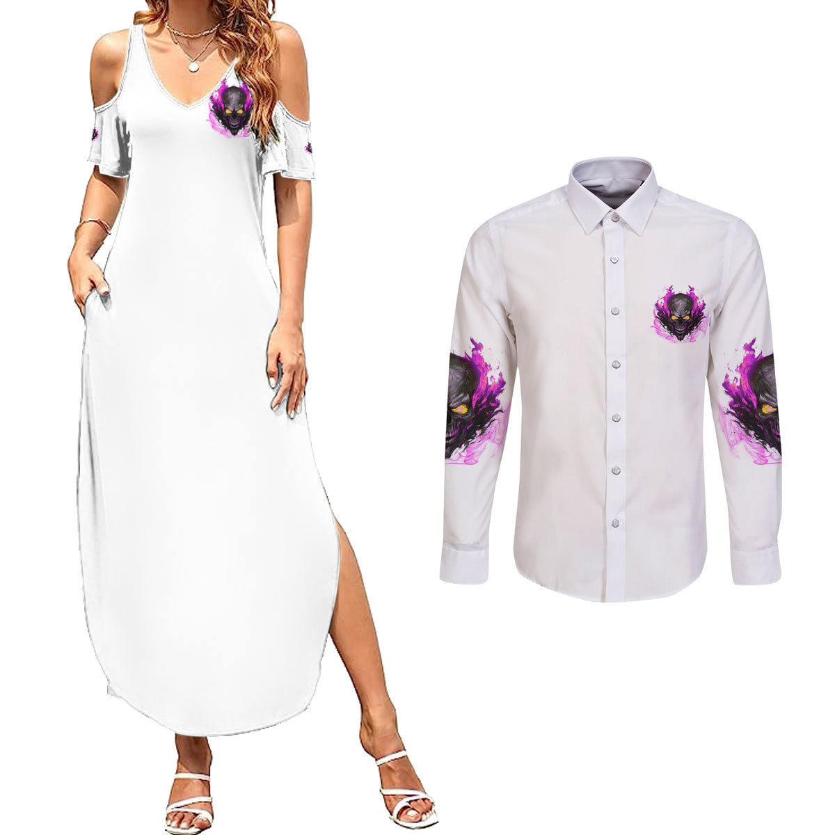 walk-away-fire-eyes-skull-couples-matching-summer-maxi-dress-and-long-sleeve-button-shirt
