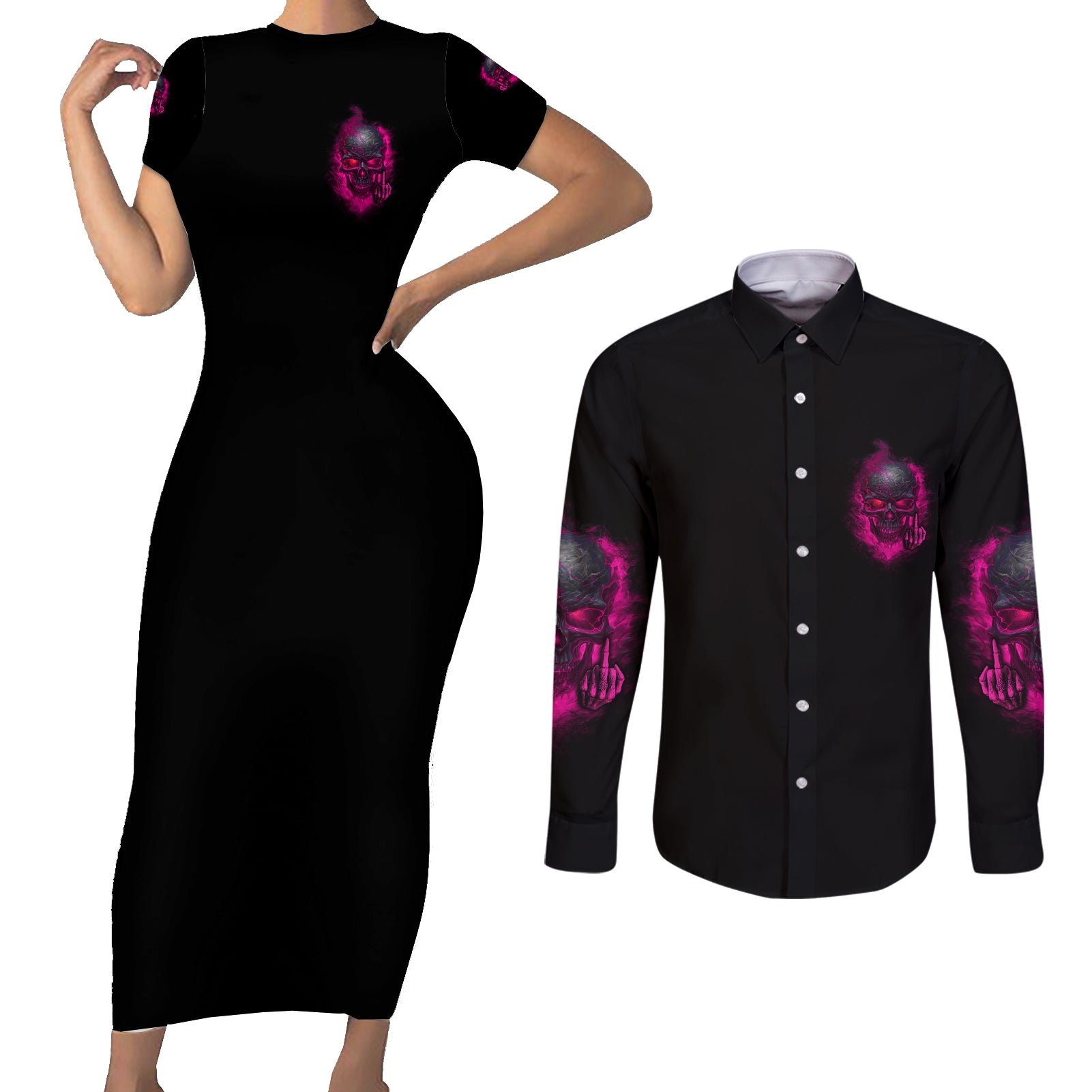 my-give-a-f-is-broken-couples-matching-short-sleeve-bodycon-dress-and-long-sleeve-button-shirt