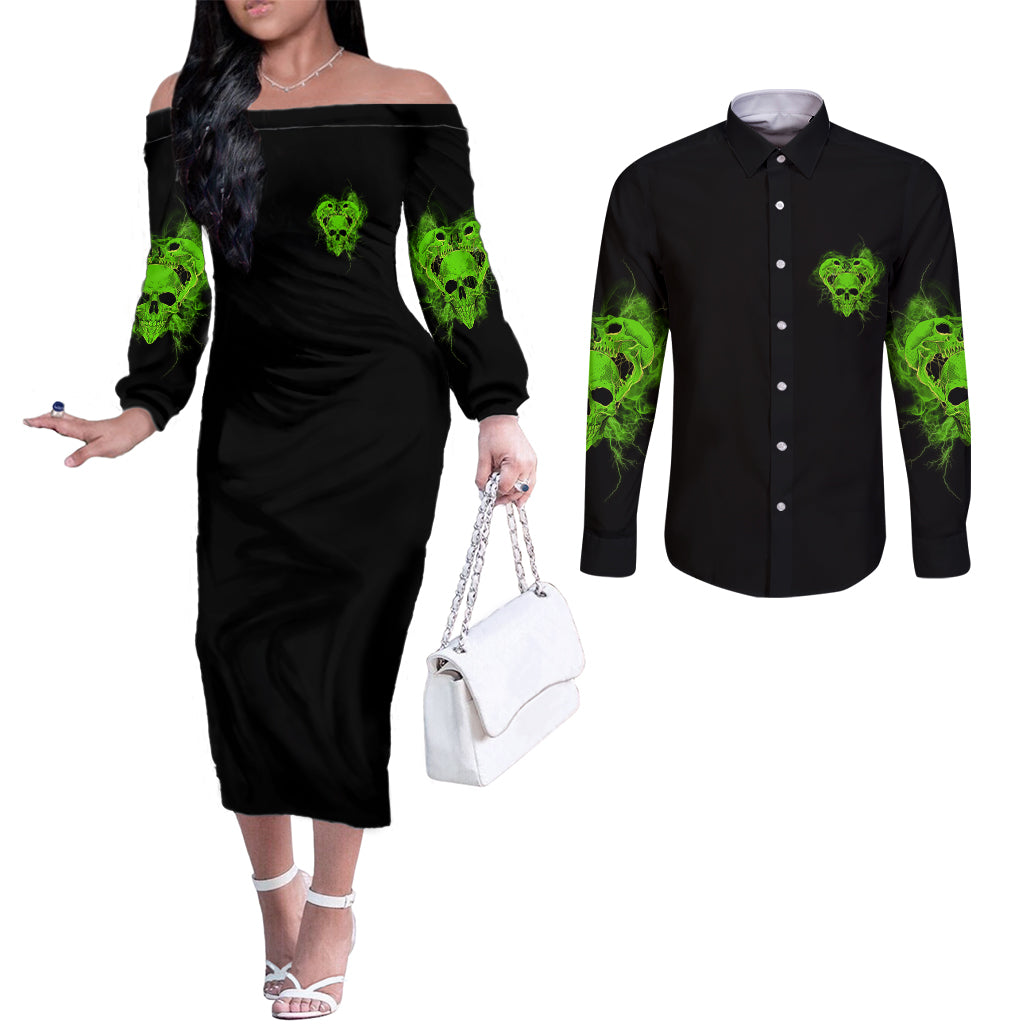 im-never-alone-skull-demon-couples-matching-off-the-shoulder-long-sleeve-dress-and-long-sleeve-button-shirt